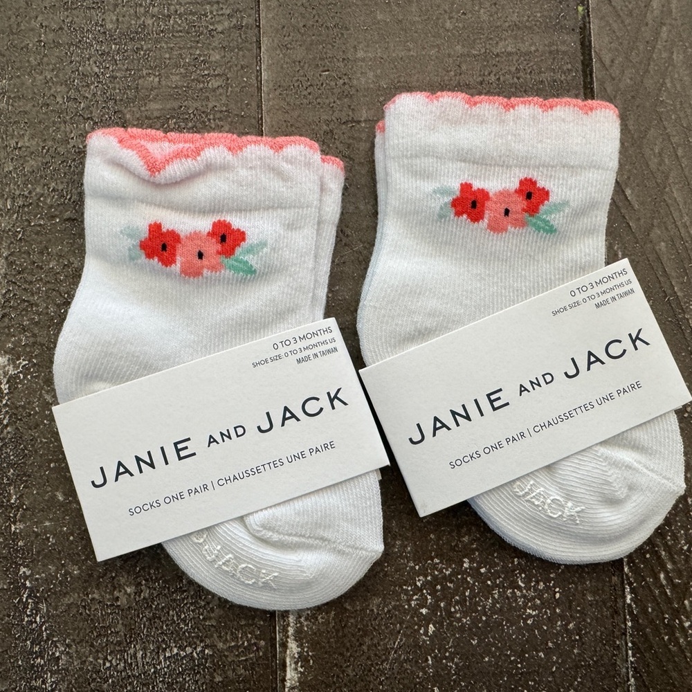 JANIE AND‎ JACK NWT Floral Socks Set Of 2 0-3 Months Gripper Bottoms